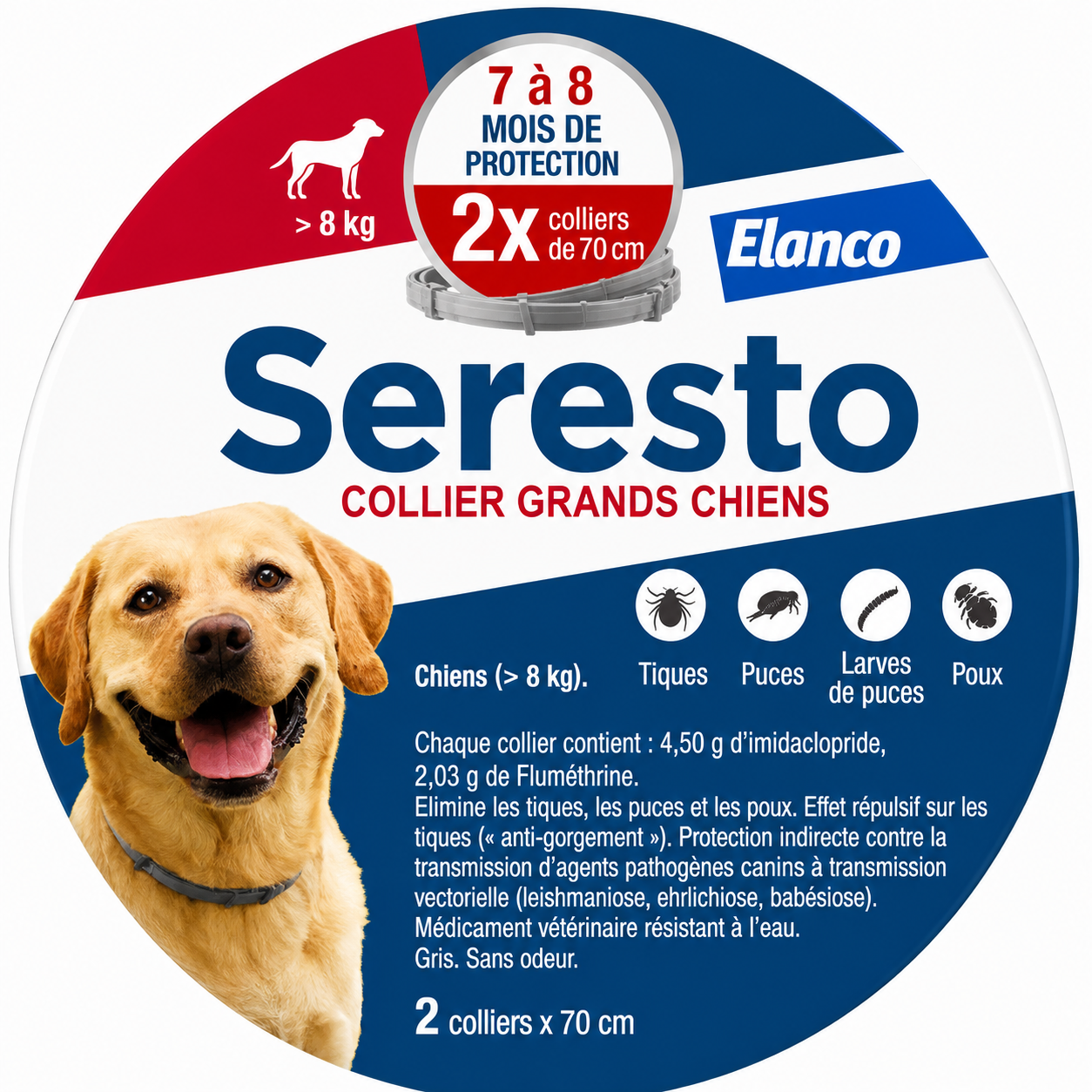 Lot de 2 SERESTO Colliers 70 cm pour Grands Chiens ≥ 8 kg