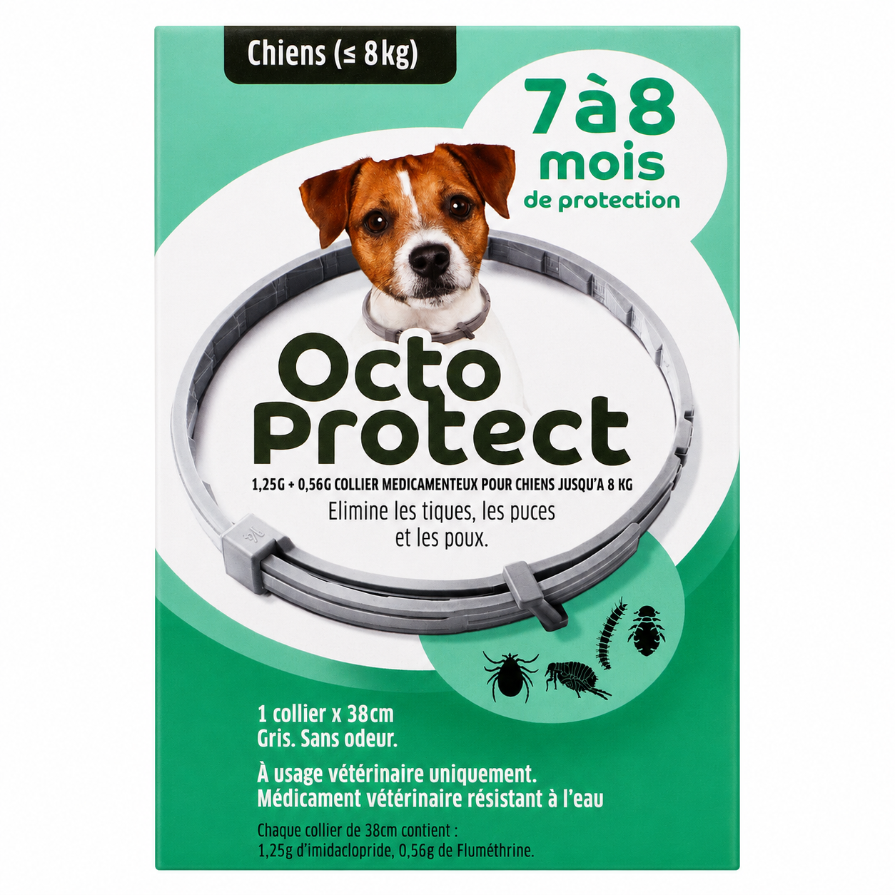 OCTOPROTECT 1,25 g + 0,56 g collier 38cm pour chiens jusqu’à 8 kg