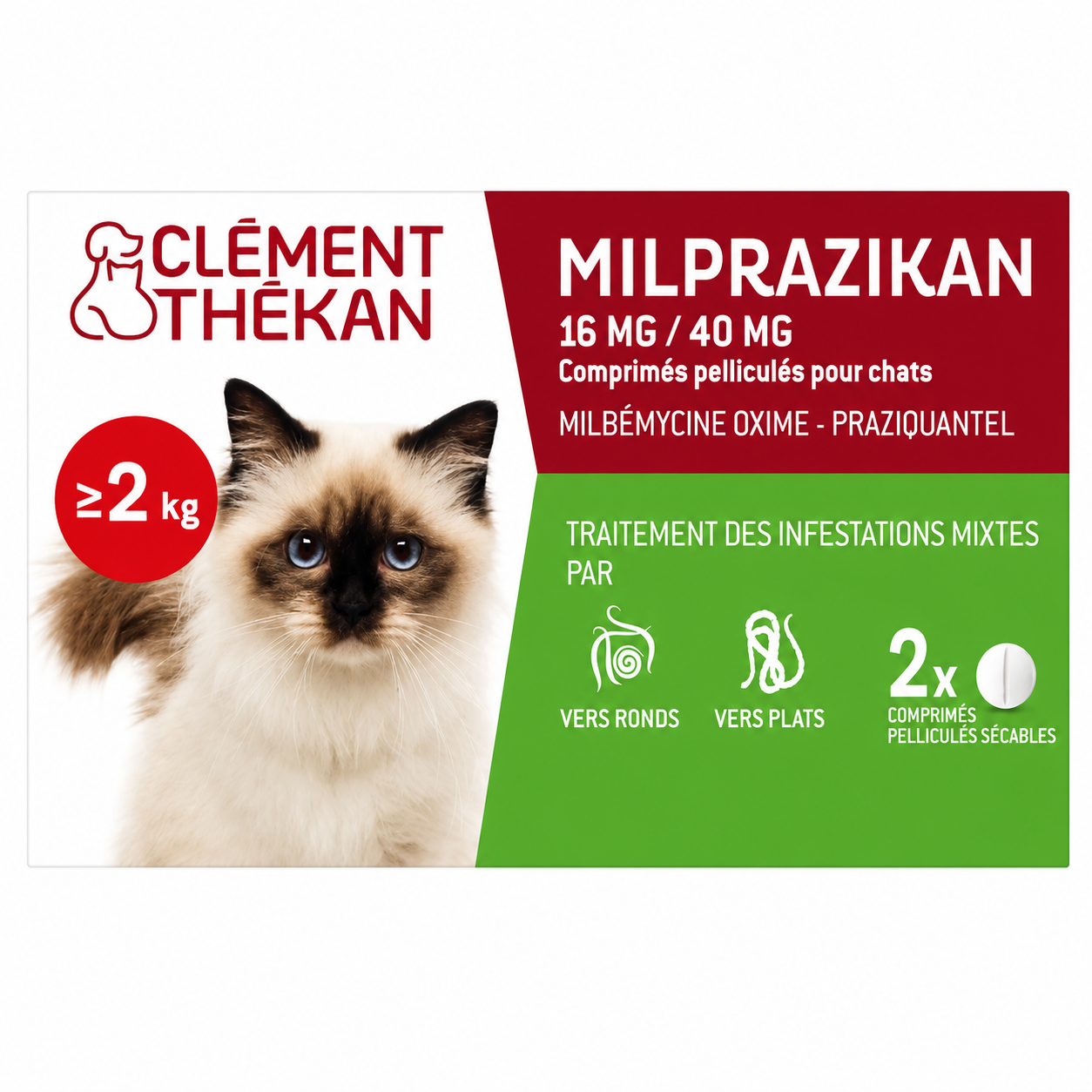 MILPRAZIKAN 16 mg / 40 mg pour chats ≥ 5kg boîte de 2 comprimés