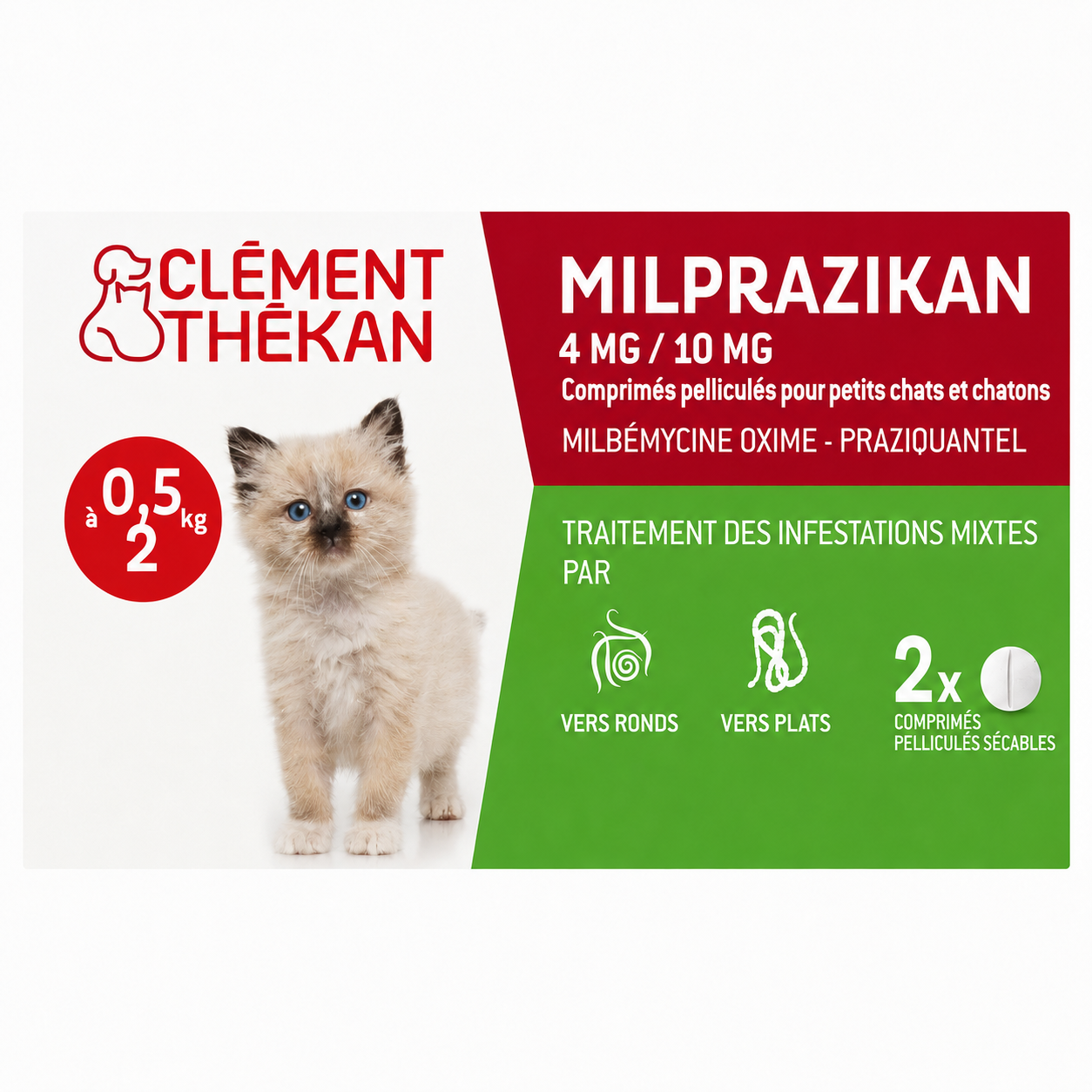 MILPRAZIKAN 4 mg / 10 mg pour chatons jusque 2 kg boîte de 2 comprimés