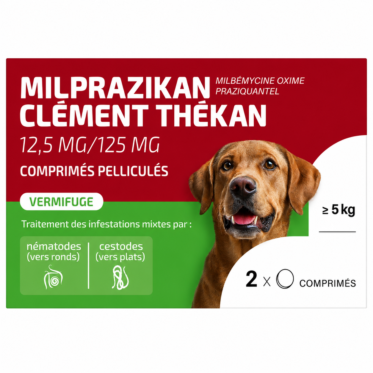 MILPRAZIKAN 12,5 mg / 125 mg pour chiens ≥ 5kg boîte de 2 comprimés