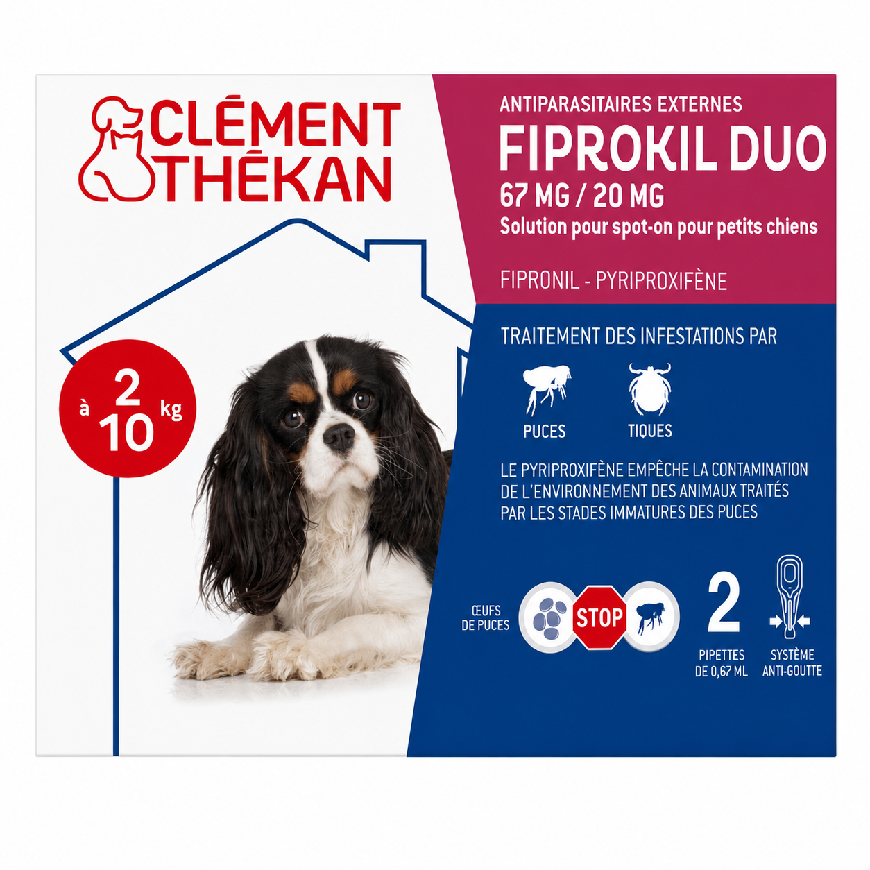 FIPROKIL DUO 67 mg / 20 mg solution pour spot-on pour petits chiens de 2-10 Kgs boîte de 4 pipettes de 0,67 ml