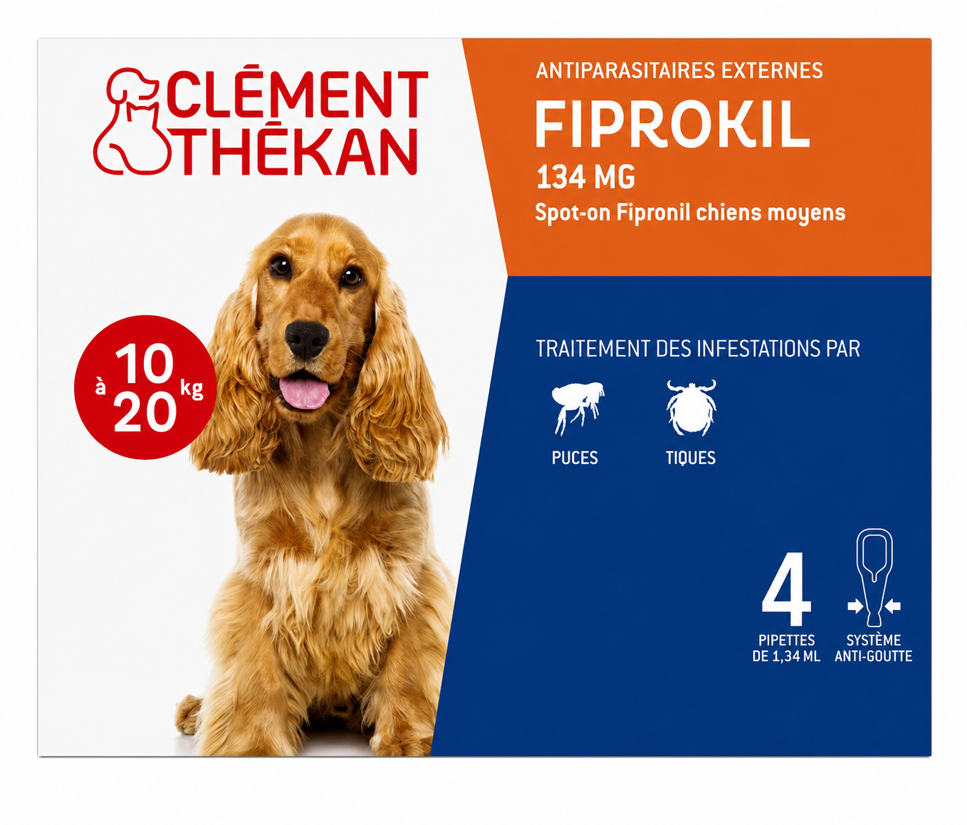 FIPROKIL 134 mg solution pour spot-on pour chiens moyens de 10-20 Kgs boîte de 4 pipettes de 1,34 ml