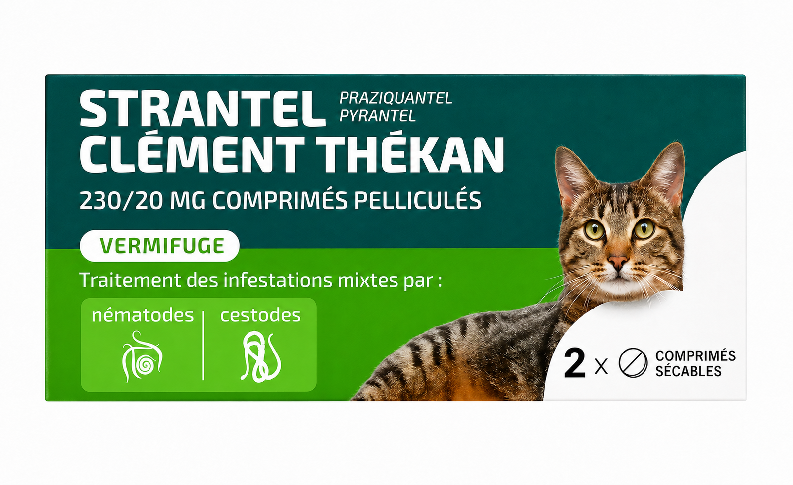 STRANTEL 230 mg / 20 mg pour chats boîte de 2 comprimés pelliculés sécables