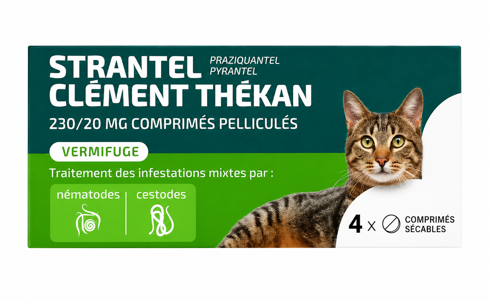 STRANTEL 230 mg / 20 mg pour chats boîte de 4 comprimés pelliculés sécables