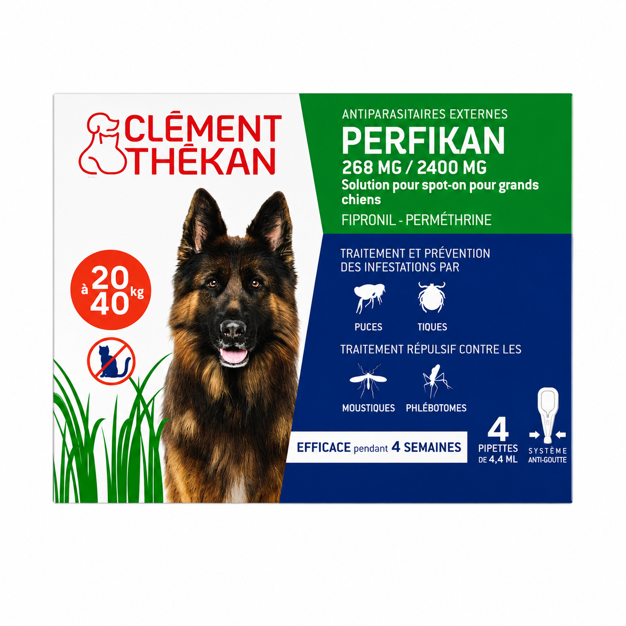 PERFIKAN 268 mg / 2400 mg solution pour spot-on pour grands chiens (20 à 40 kg) boîte de 4 pipettes de 4,4 ml