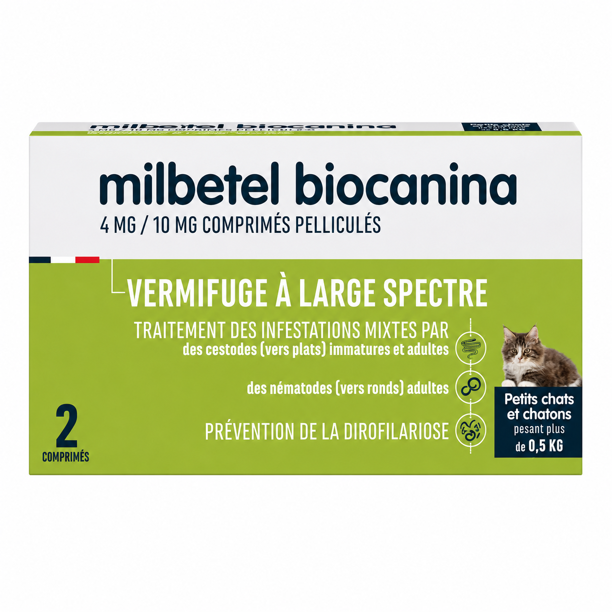 MILBETEL 4 mg / 10 mg petits chats et chatons de 0,5 à 2 kg boîte de 2 comprimés pelliculés