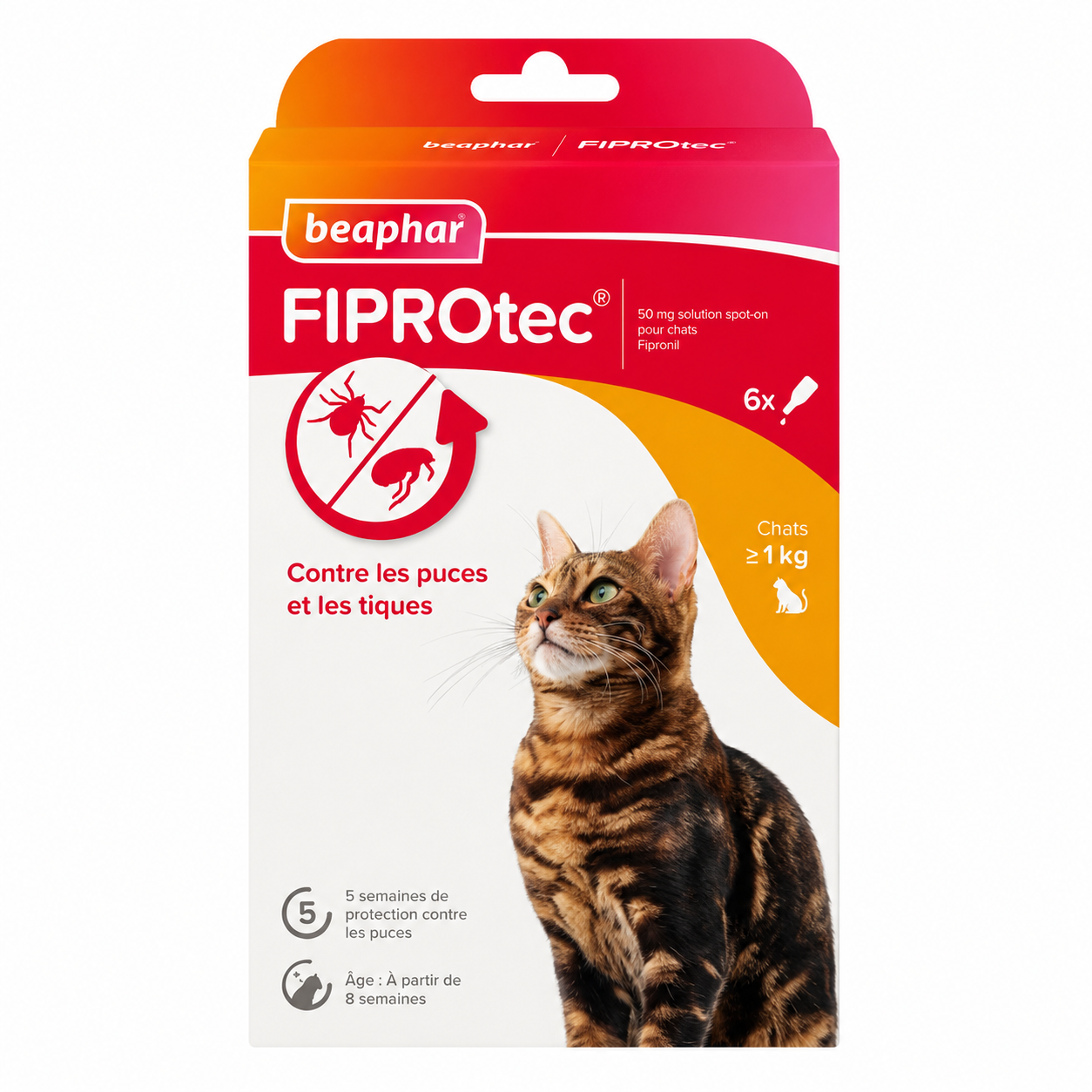 FIPROTEC 50 mg solution spot-on pour chats boîte de 6 pipettes de 0,50 ml