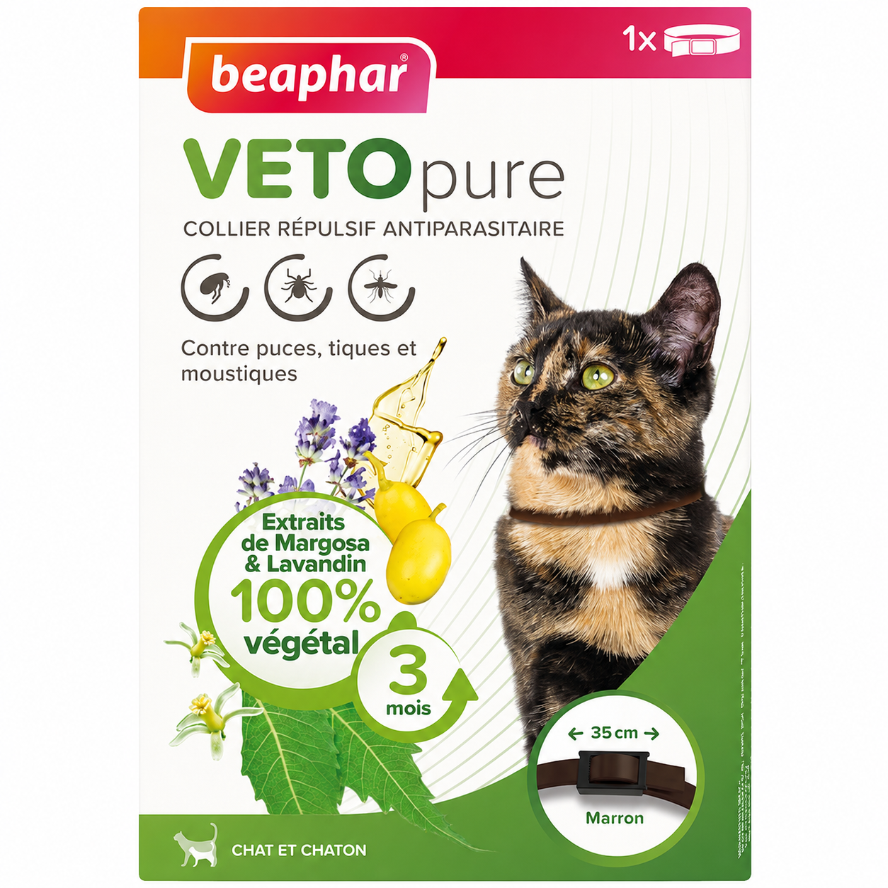 VETOPURE collier répulsif antiparasitaire pour chat et chaton marron boîte de 1 collier