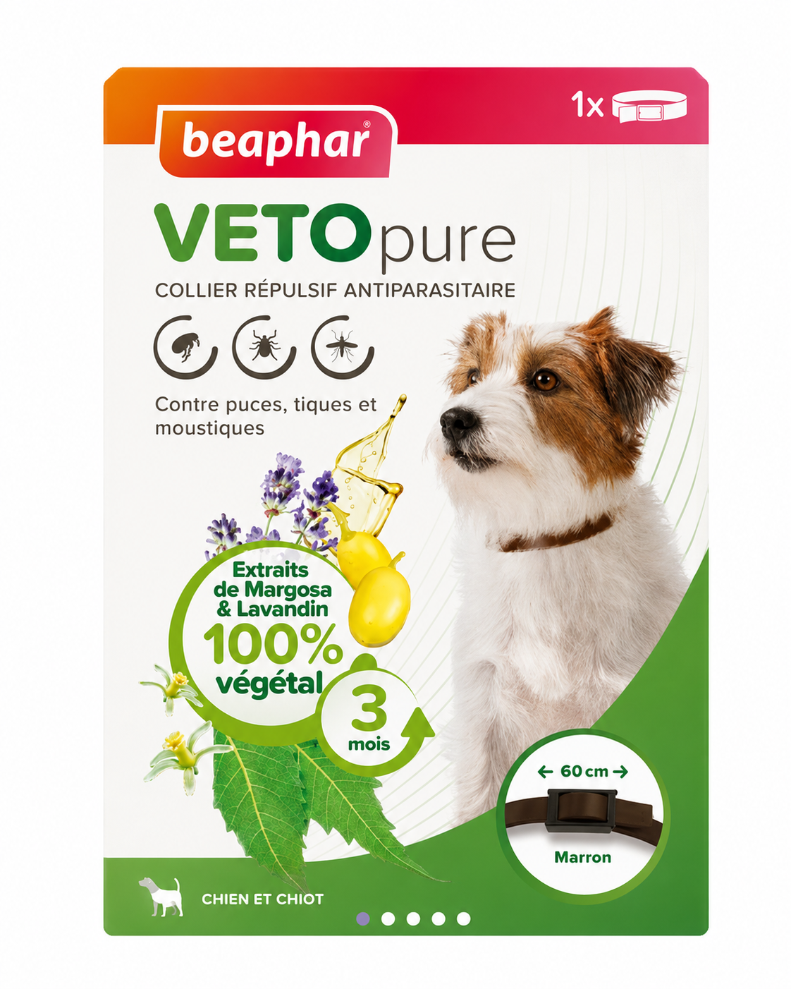 VETOPURE collier répulsif antiparasitaire pour chien et chiot 60 cm boîte de 1 collier