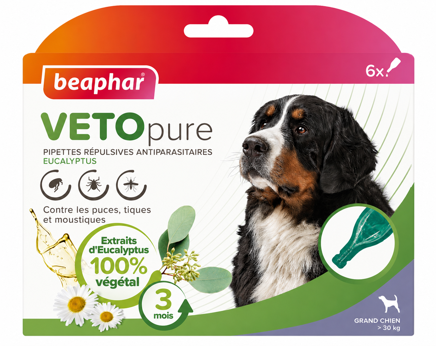 VETOPURE pipettes répulsives antiparasitaires grand chien > 30 kg boîte de 6 pipettes de 2 ml