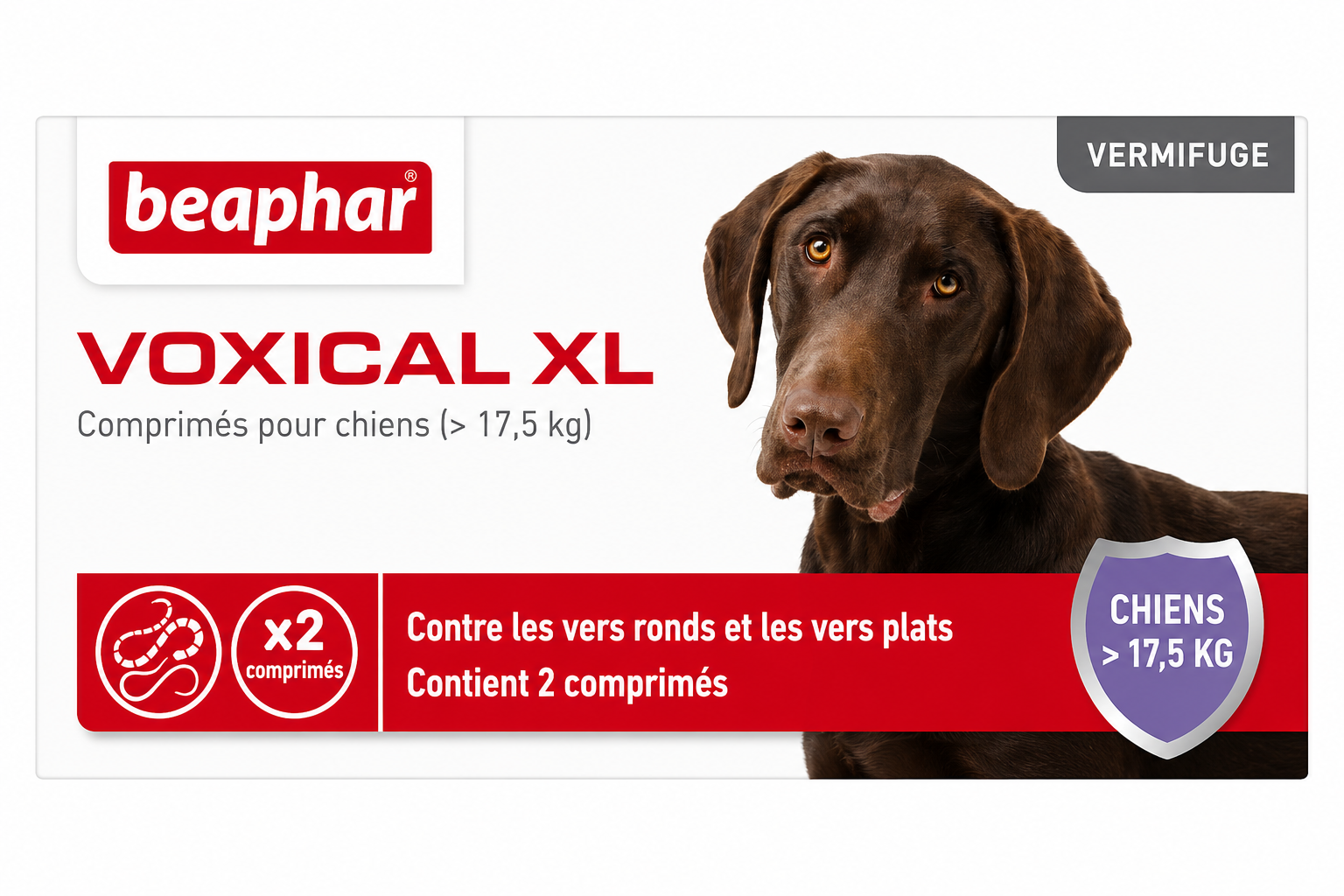 VOXICAL XL comprimés vermifuges pour chiens de plus de 17,5 kg boîte de 2 comprimés