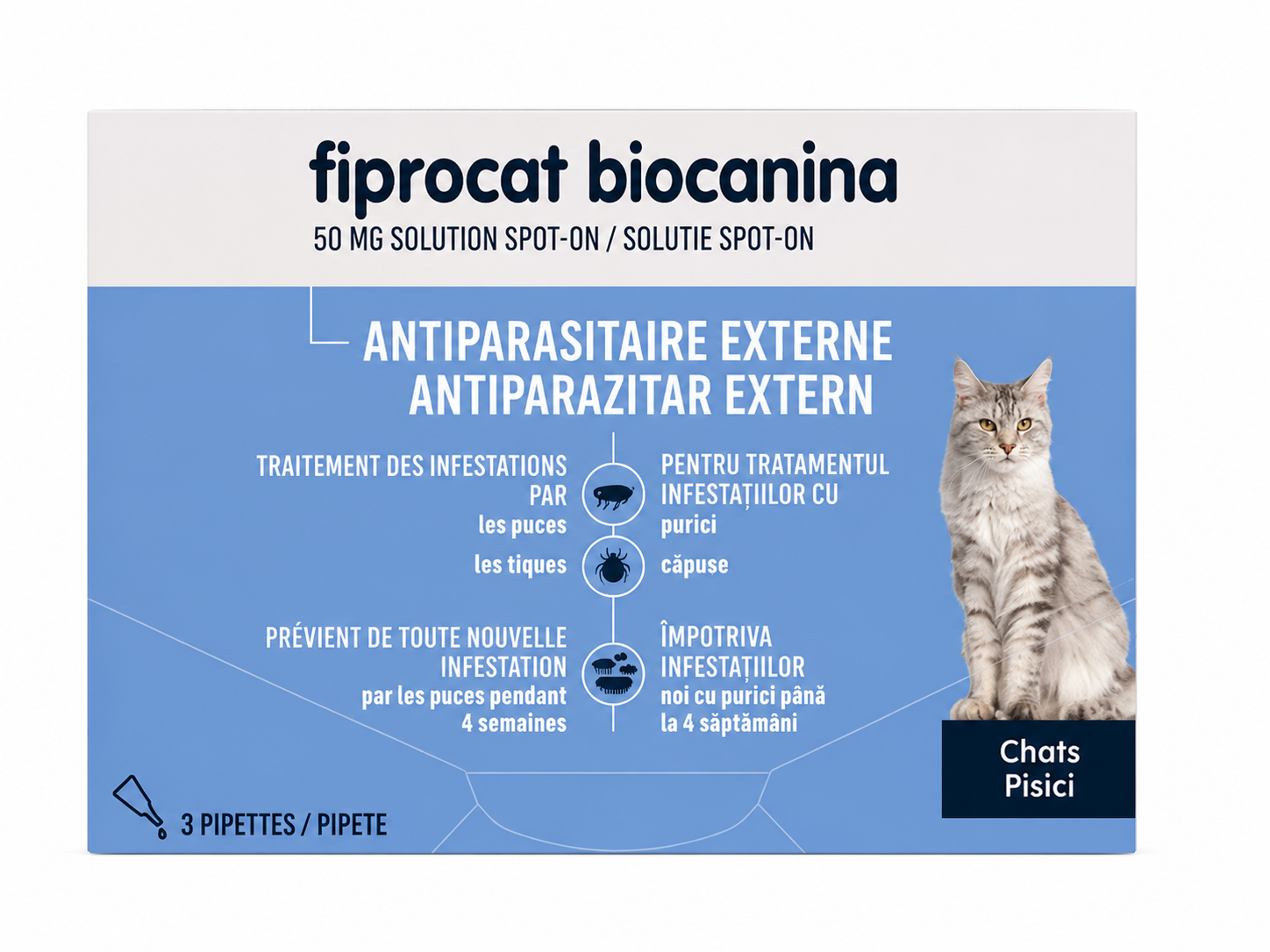 FIPROCAT 50 mg solution spot-on pour chats boîte de 3 pipettes de 0,50 ml