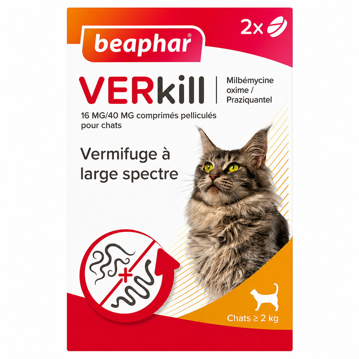 VERKILL 16 mg/40 mg comprimés pelliculés pour chats boîte de 2 comprimés