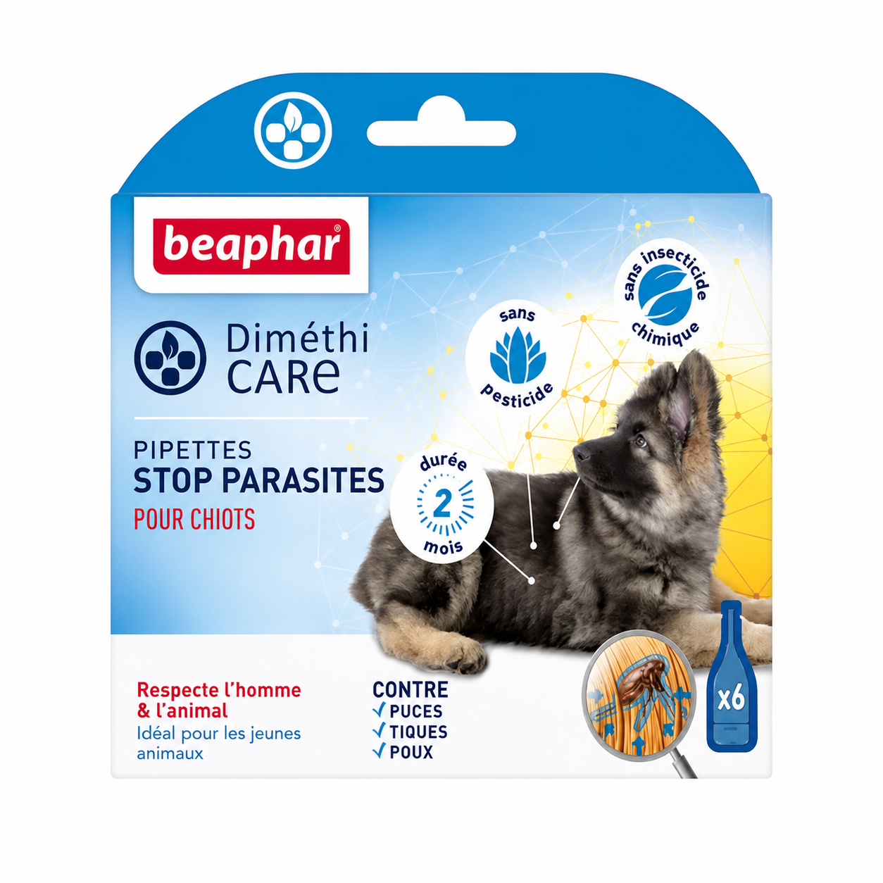 DIMETHICARE pipettes stop parasites pour chiots boîte de 6 pipettes de 1,5 ml