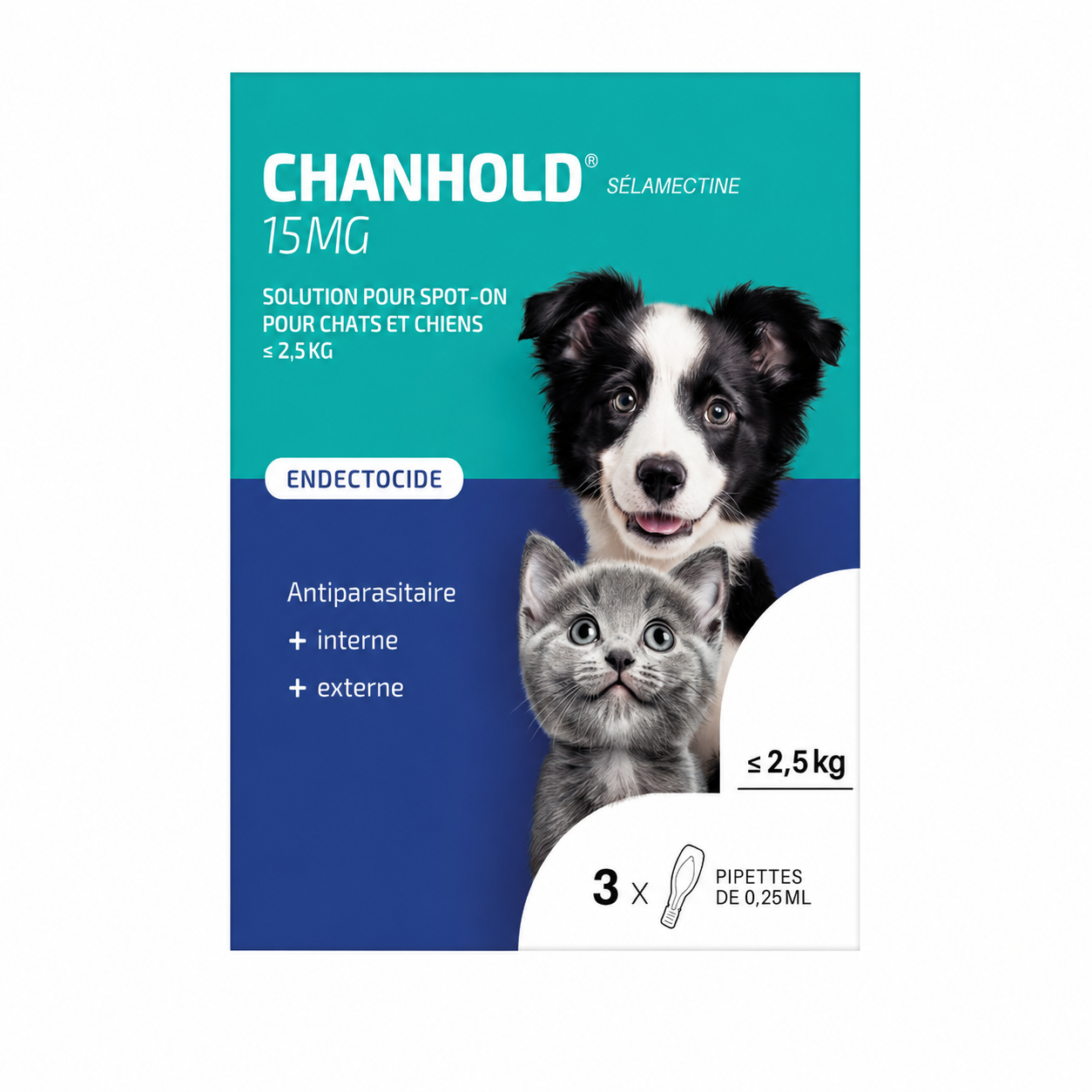 CHANHOLD 15 mg solution pour spot-on pour chats et chiens ≤ 2,5 kg boîte de 3 pipettes de 0,25 ml