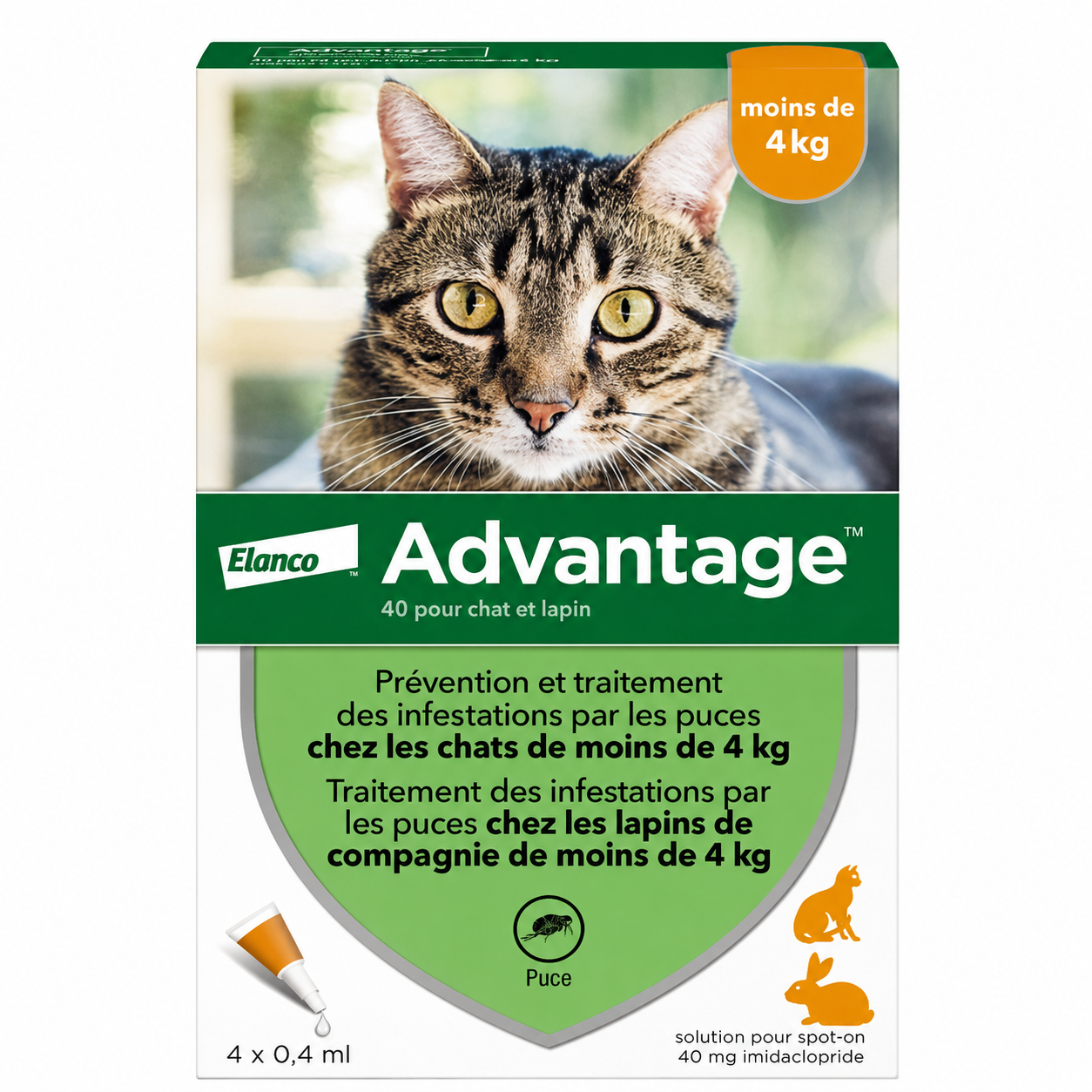 ADVANTAGE 40 mg spot-on pour chats et lapins < 4 kg
