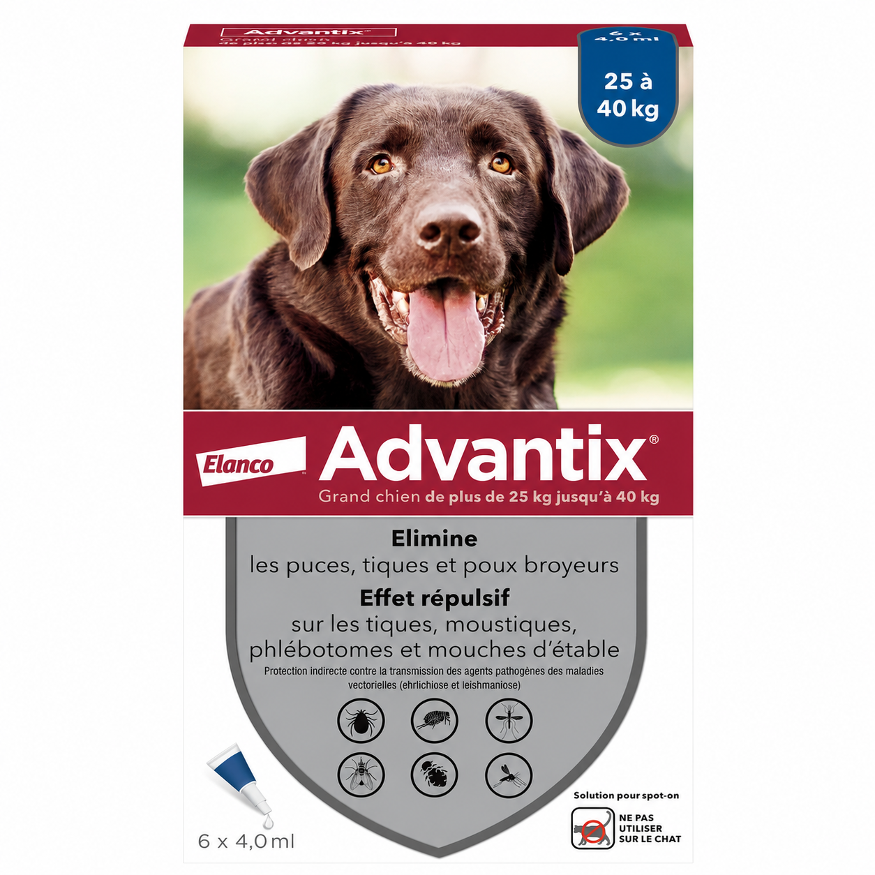 ADVANTIX pour grand chien de 25 kg à 40 kg solution pour spot-on