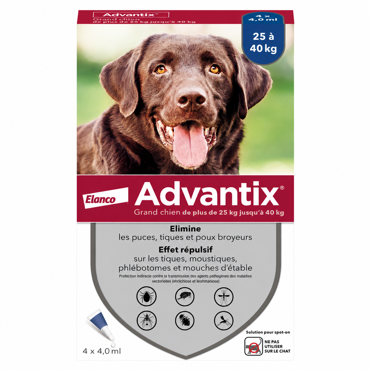 ADVANTIX pour grand chien de 25 kg à 40 kg solution pour spot-on