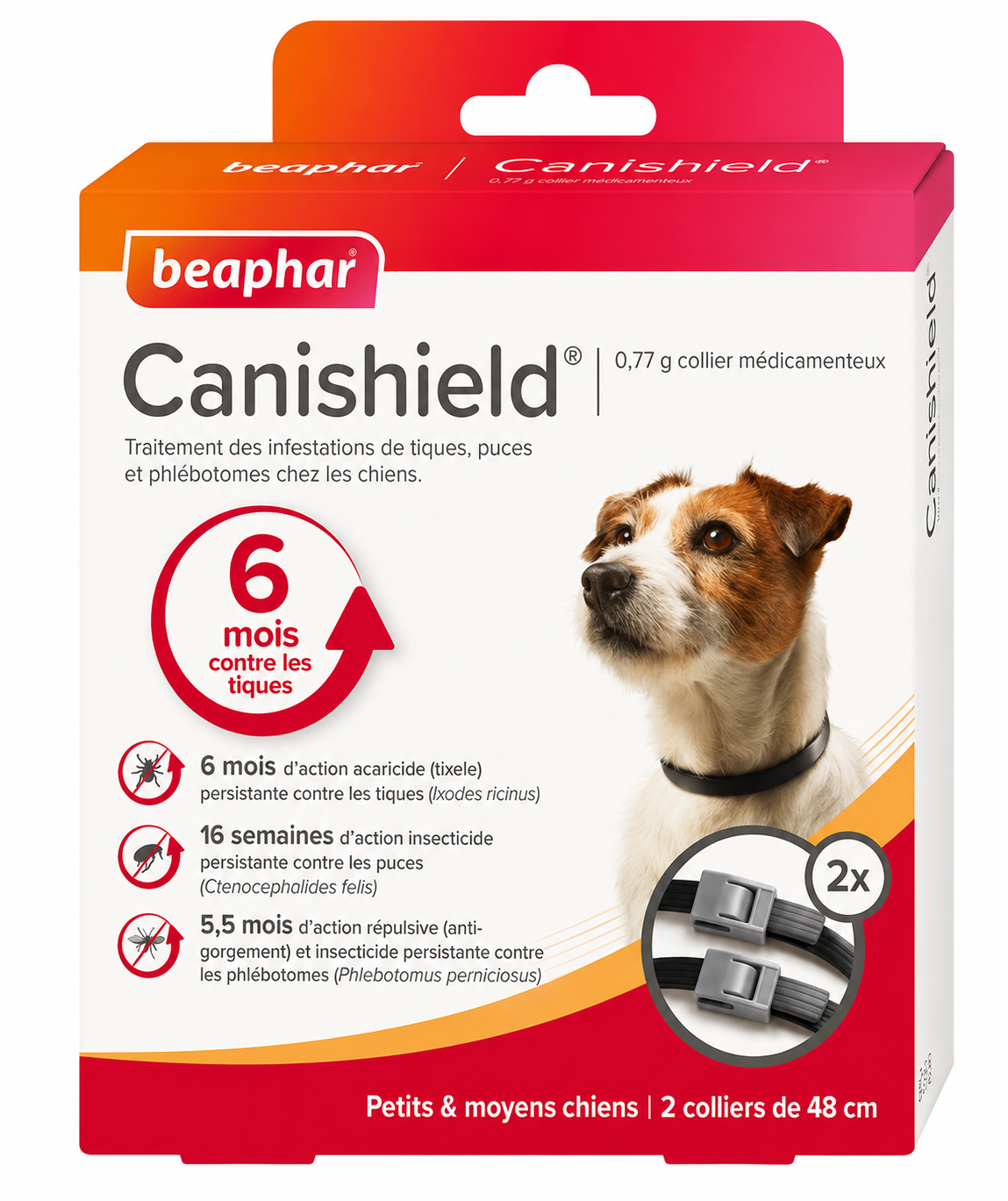 CANISHIELD 0,77 g collier médicamenteux petits et moyens chiens 48 cm boîte de 2 colliers