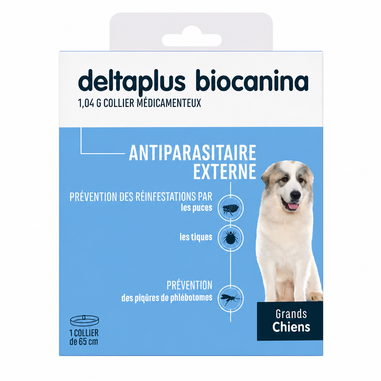 DELTAPLUS BIOCANINA 1,04 g collier médicamenteux de 65 cm pour grands chiens