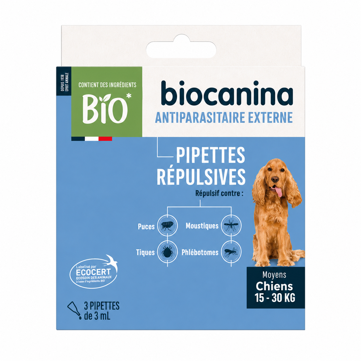 BIOCANINA BIO pipettes répulsives chien 15 à 30 kg 3 pipettes de 3 ml