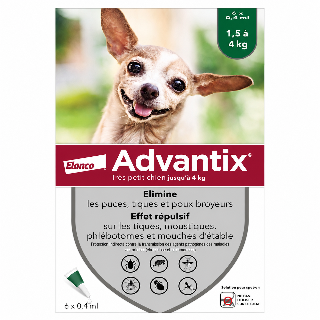 ADVANTIX pour chien très petit de 1,5 à 4 kg solution spot-on