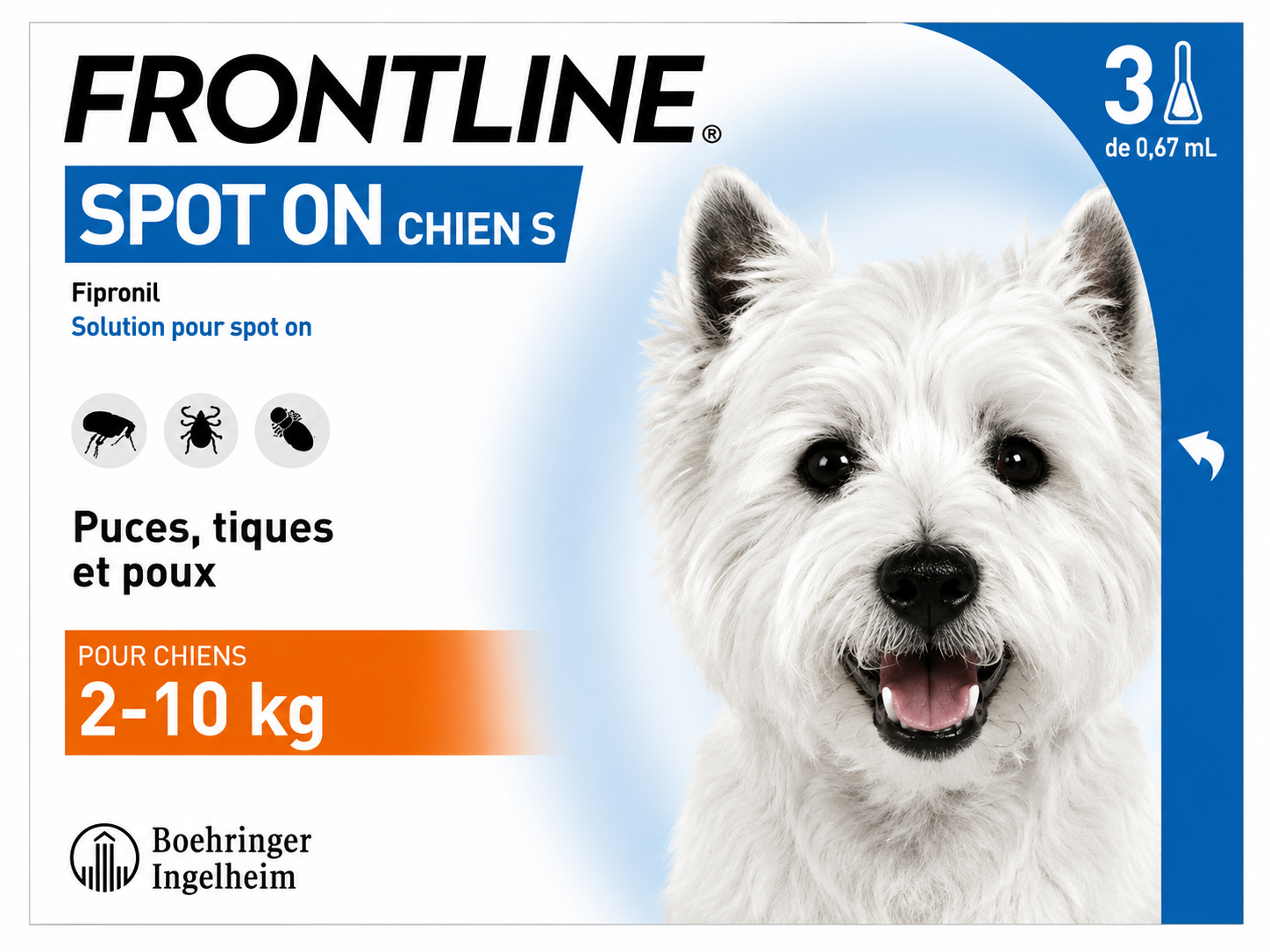 FRONTLINE SPOT-ON 67 mg spot-on pour chien S (2 à 10 kg)