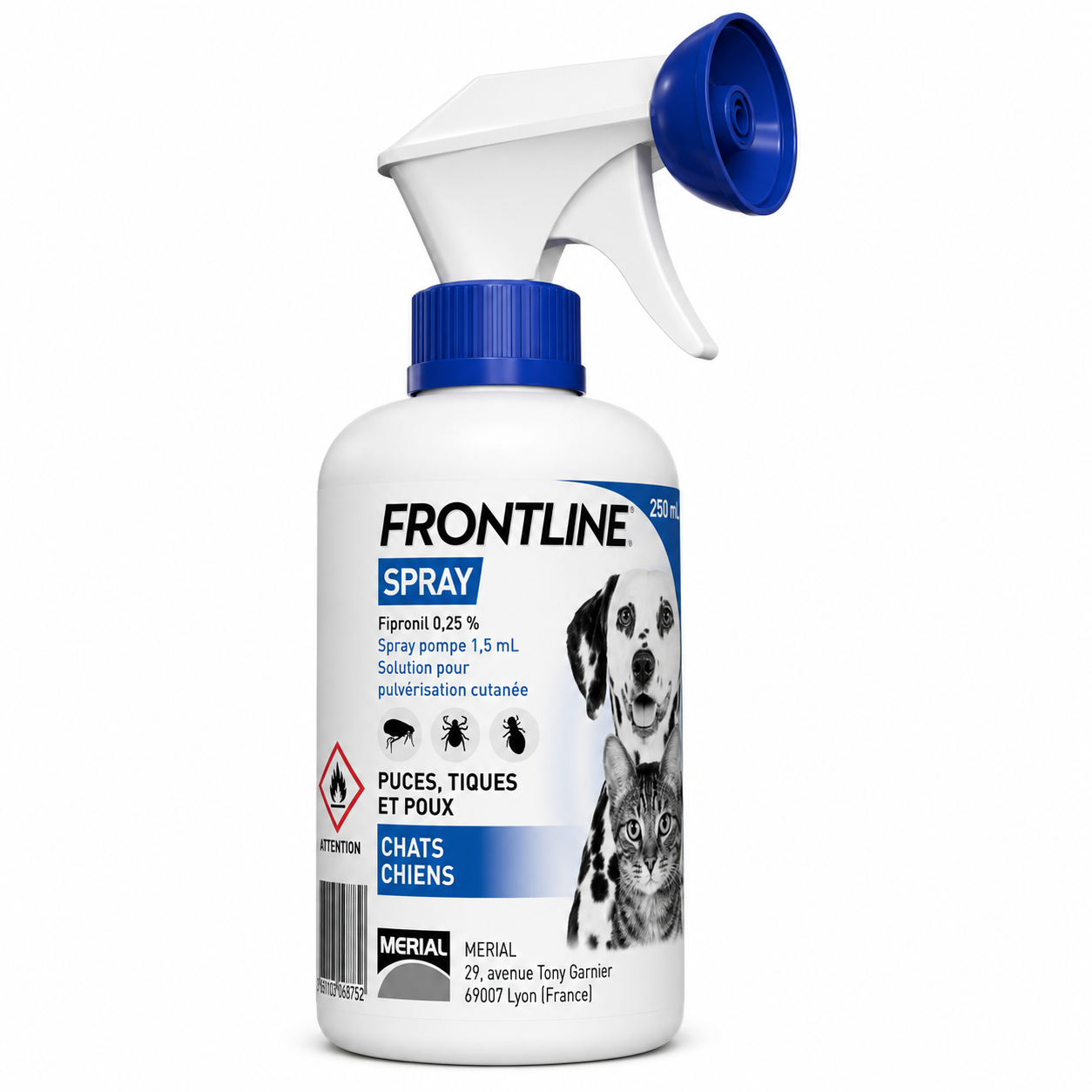 FRONTLINE spray pompe 0,5 ml solution pour pulvérisation cutanée chiens et chats