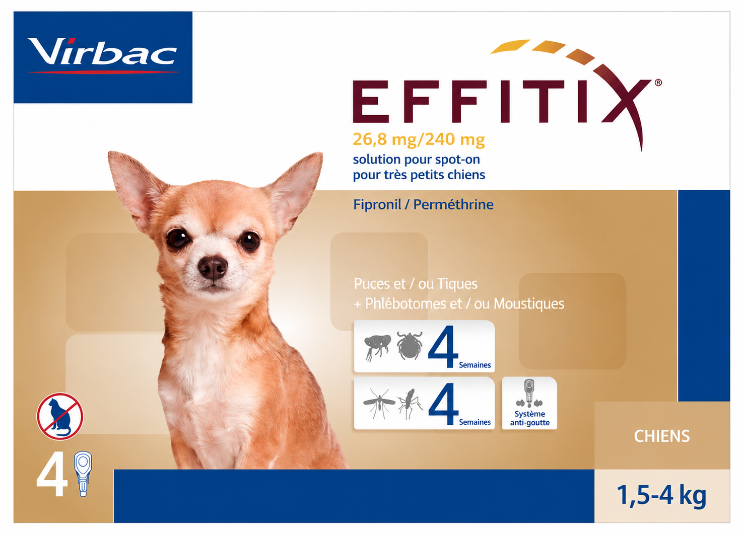 EFFITIX 26,8 mg / 240 mg spot-on très petits chiens 1,5 à 4 kg boîte de 4 pipettes de 0,44 ml