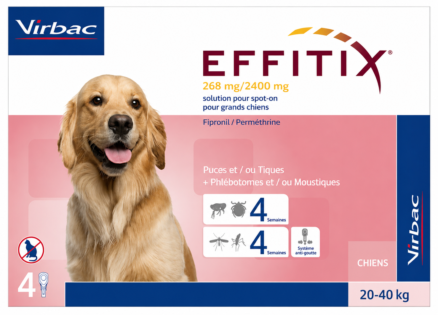 EFFITIX 268 mg / 2400 mg solution spot-on grands chiens 20 à 40 kg boîte de 4 pipettes de 4,4 ml