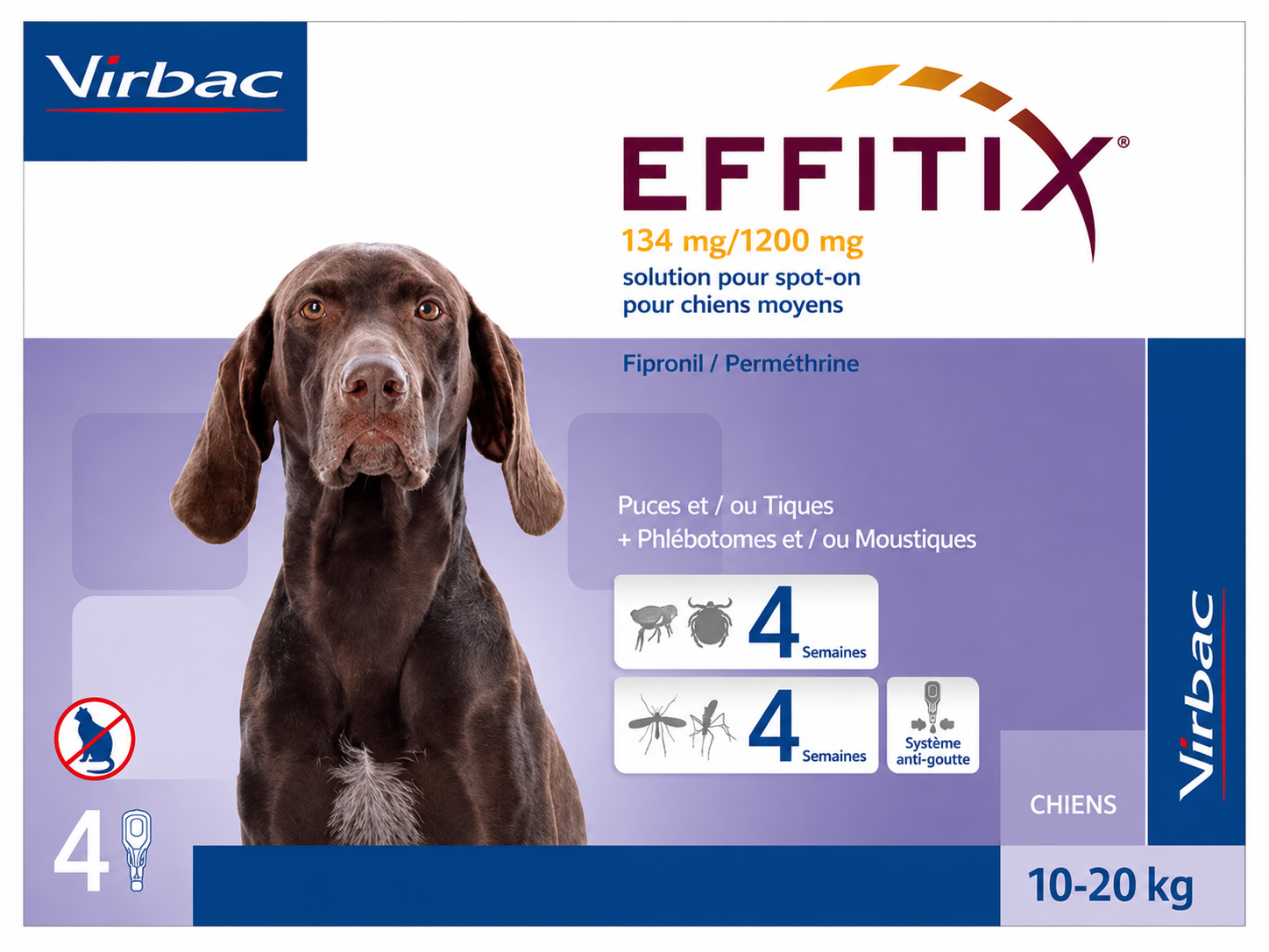 EFFITIX 134 mg / 1200 mg solution spot-on chiens moyens 10 à 20 kg boîte de 4 pipettes de 2,2 ml