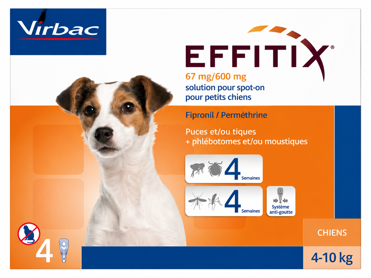 EFFITIX 67 mg / 600 mg solution spot-on petits chiens 4 à 10 kg boîte de 4 pipettes
