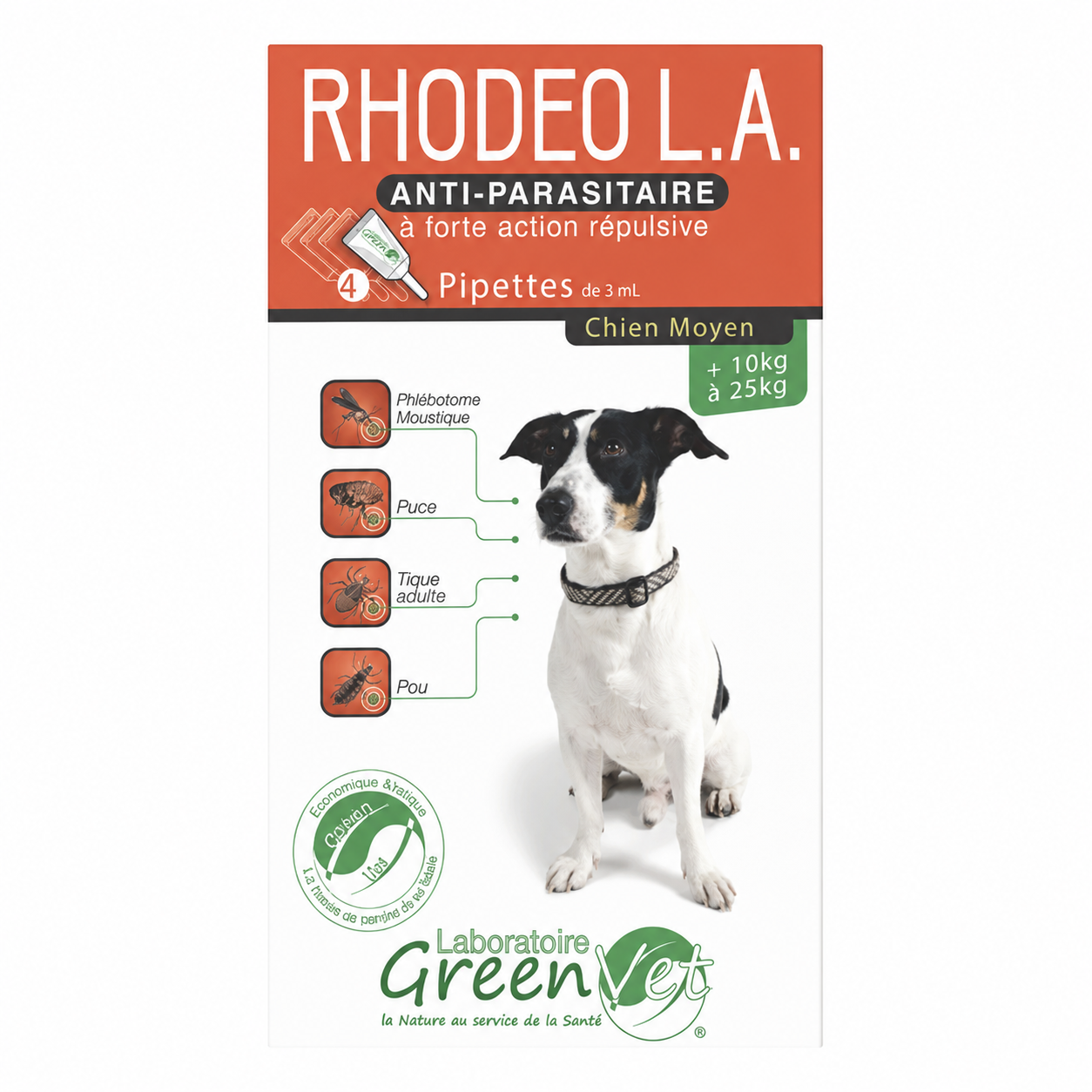 RHODEO L.A. pipettes antiparasitaires chien moyen 10 à 25 kg boite de 4 pipettes de 3 ml