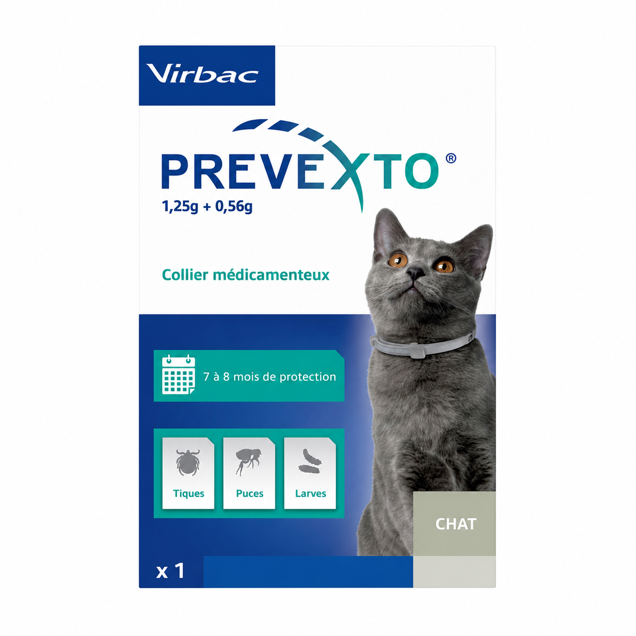 PREVEXTO 1,25 g + 0,56 g collier médicamenteux pour chats 38 cm boîte de 1 collier