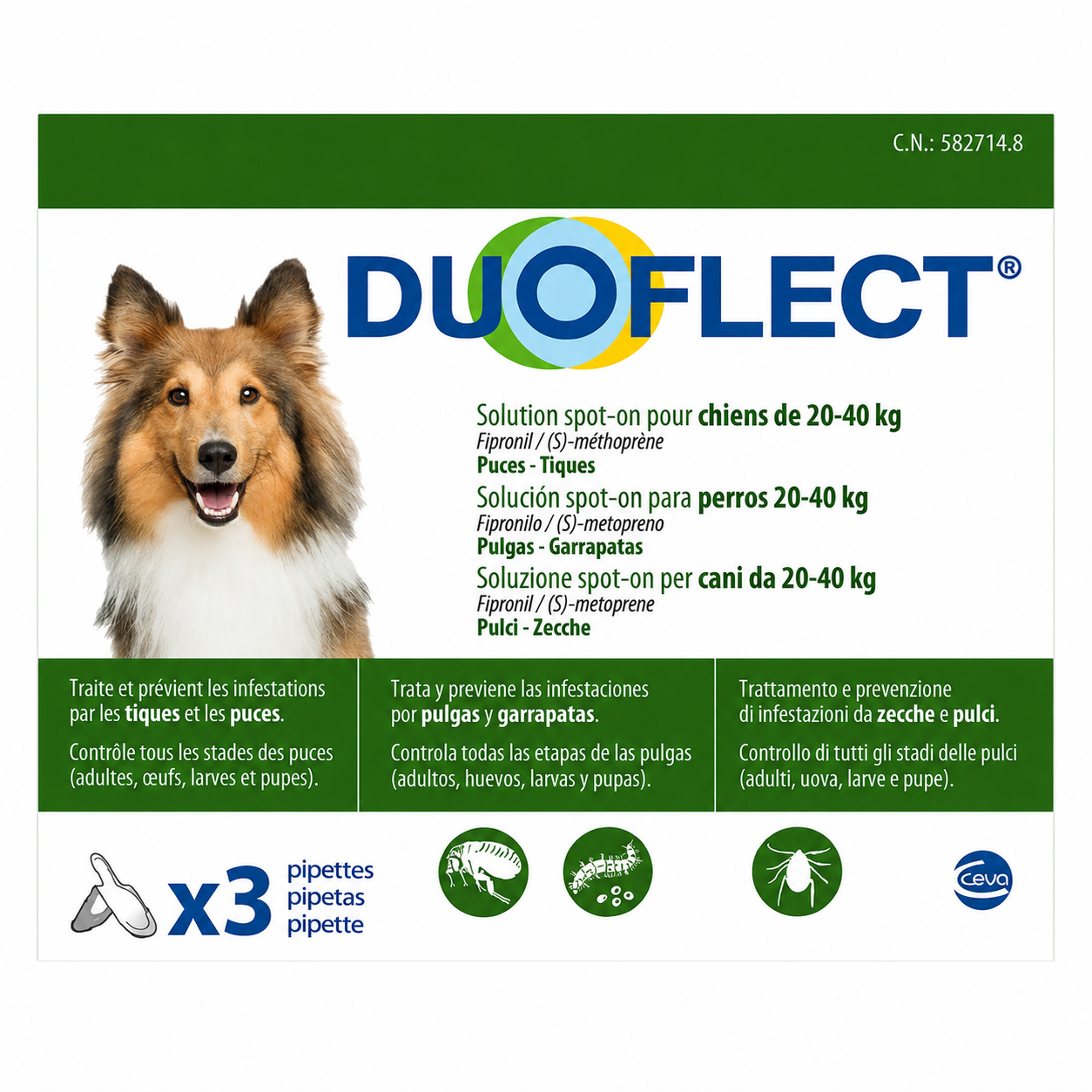 DUOFLECT solution pour spot-on pour chiens de 20 à 40 kg boîte de 3 pipettes de 2,8 ml