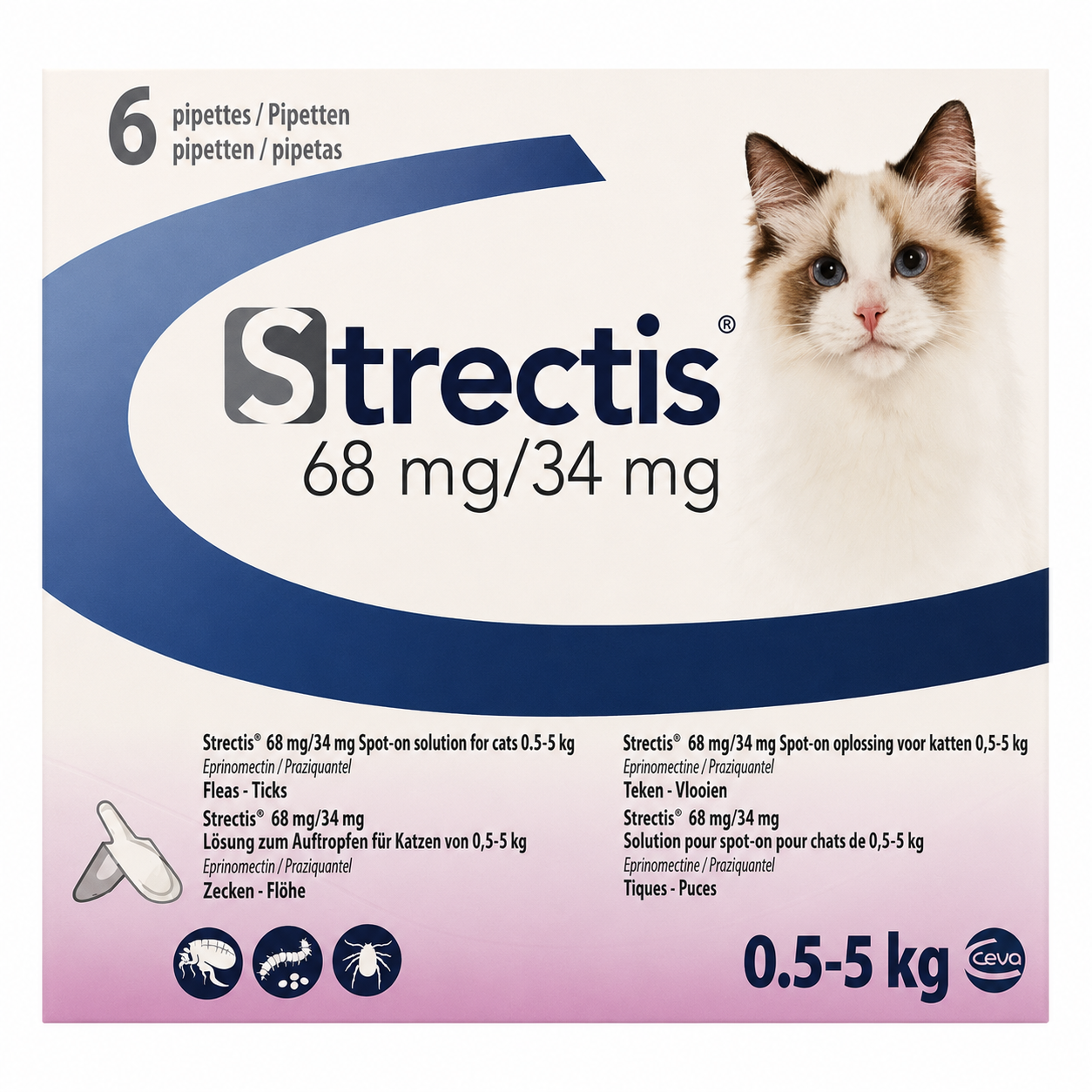 STRECTIS 68 mg/34 mg spot-on pour chats de 0,5 à 5 kg boîte de 6 pipettes de 0,4 ml