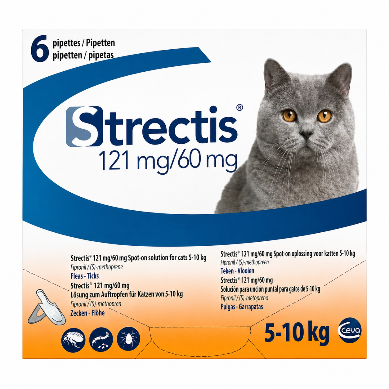 STRECTIS 121 mg/60 mg spot-on pour chats de 5 à 10 kg boîte de 6 pipettes de 0,7 ml