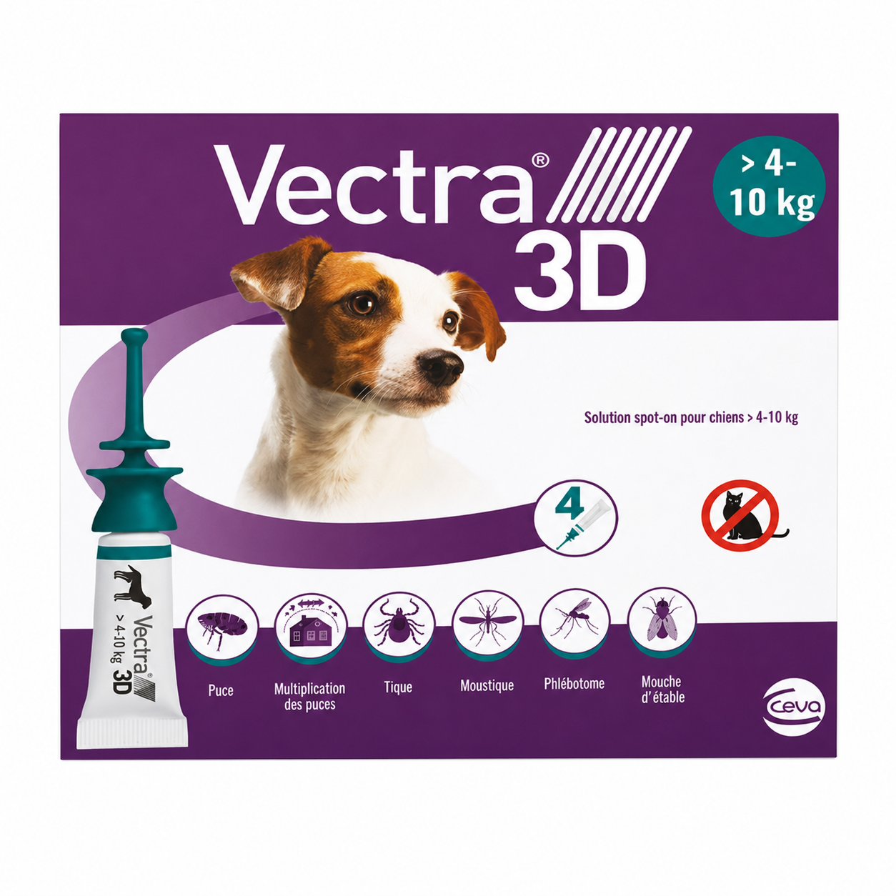 VECTRA 3D spot-on pour chiens de plus de 4 à 10 kg pipettes de 0,8 ml