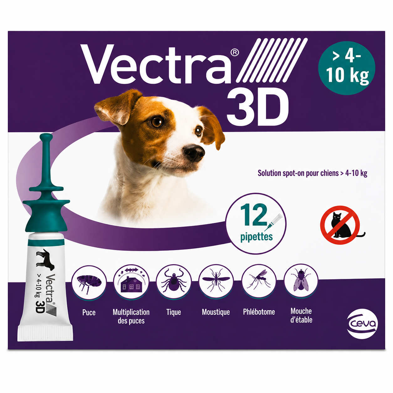 VECTRA 3D spot-on pour chiens de plus de 4 à 10 kg pipettes de 0,8 ml