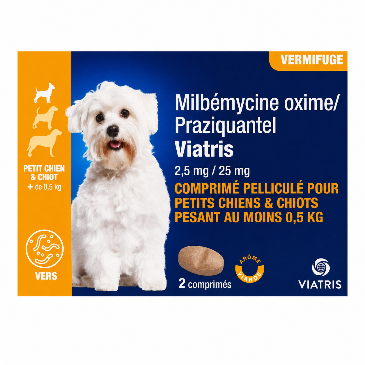 MILBÉMYCINE OXIME/PRAZIQUANTEL 2,5 mg/25 mg comprimés pelliculés pour petits chiens et chiots